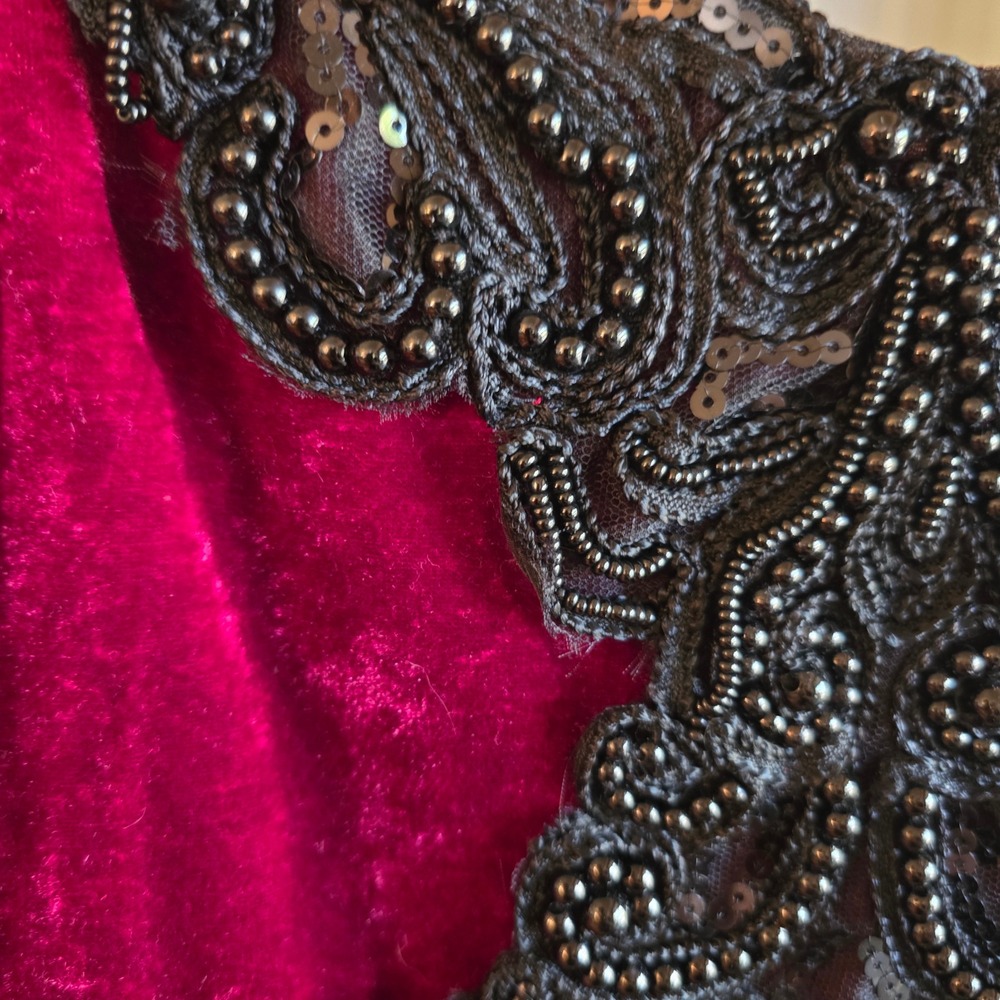 Dreamgirl vtg Flapper Dress Med Burgundy Velvet Beaded Fringe 1920s Great Gatsby - Picture 10 of 14